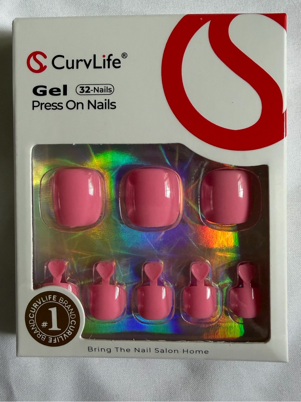 NIB CurvLife- Bright Pink Gel Press-On Toe Nails – 32 Pack Salon-Ready Set